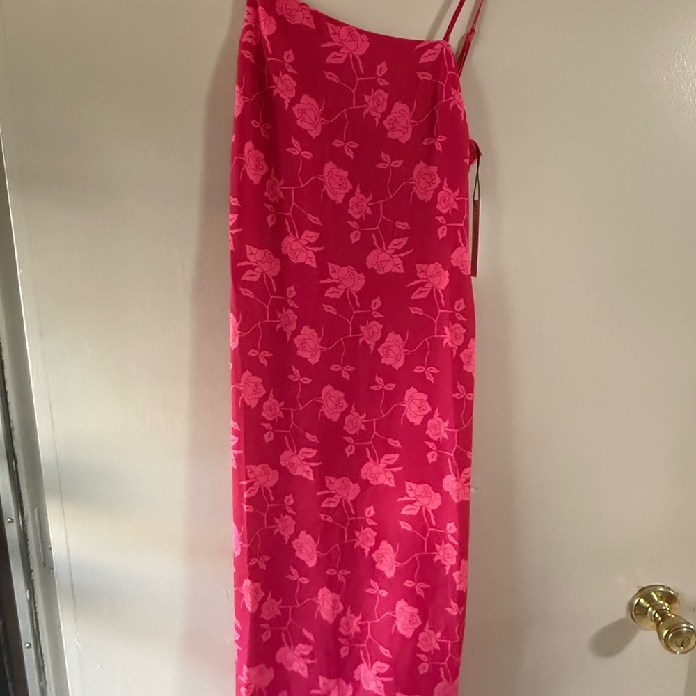 Pink Floral Asymetrical Slip Dress